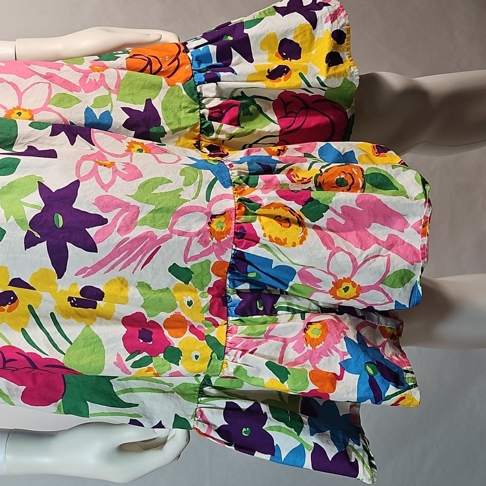 J. Crew 100% Cotton Vibrant Multi-Color Floral Puff Sleeve Ruffle Hem Dress - Picture 8 of 16